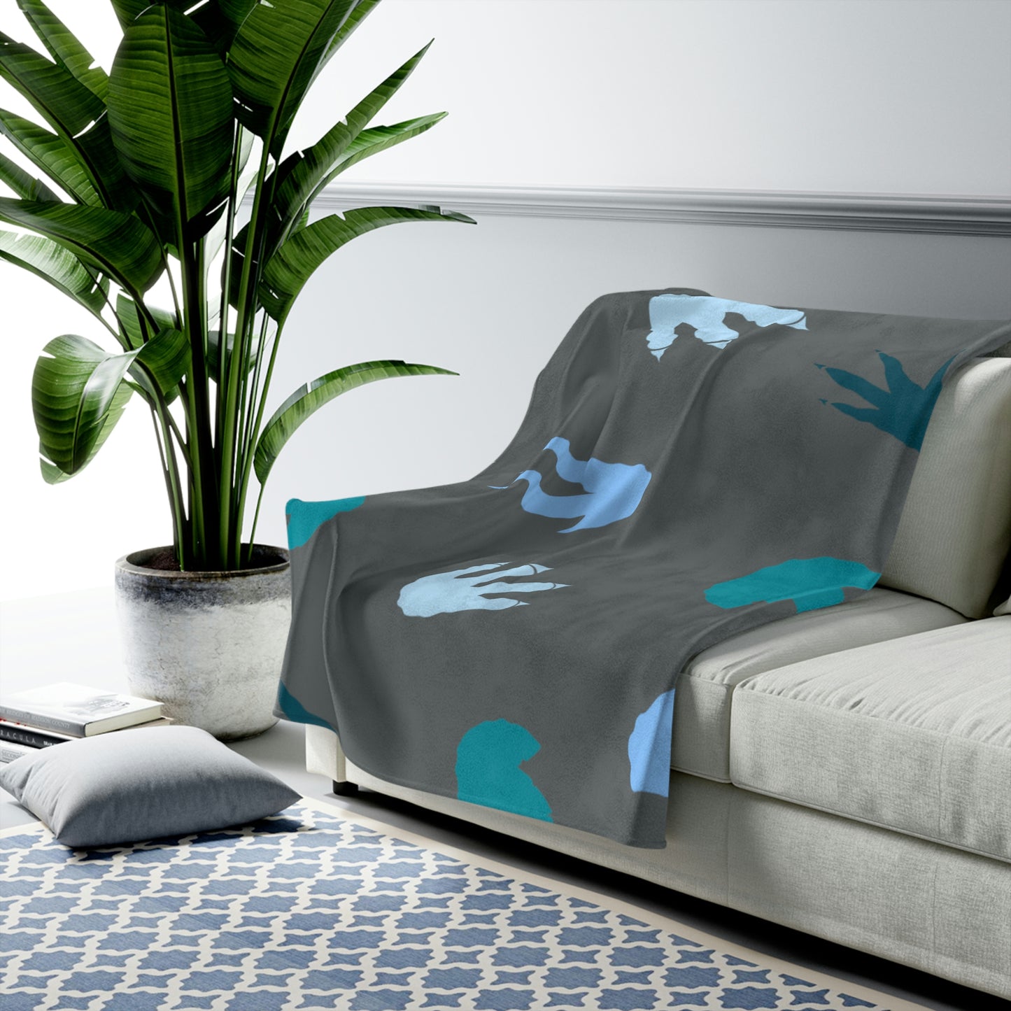 Blue  Dino prints Velveteen Plush Blanket