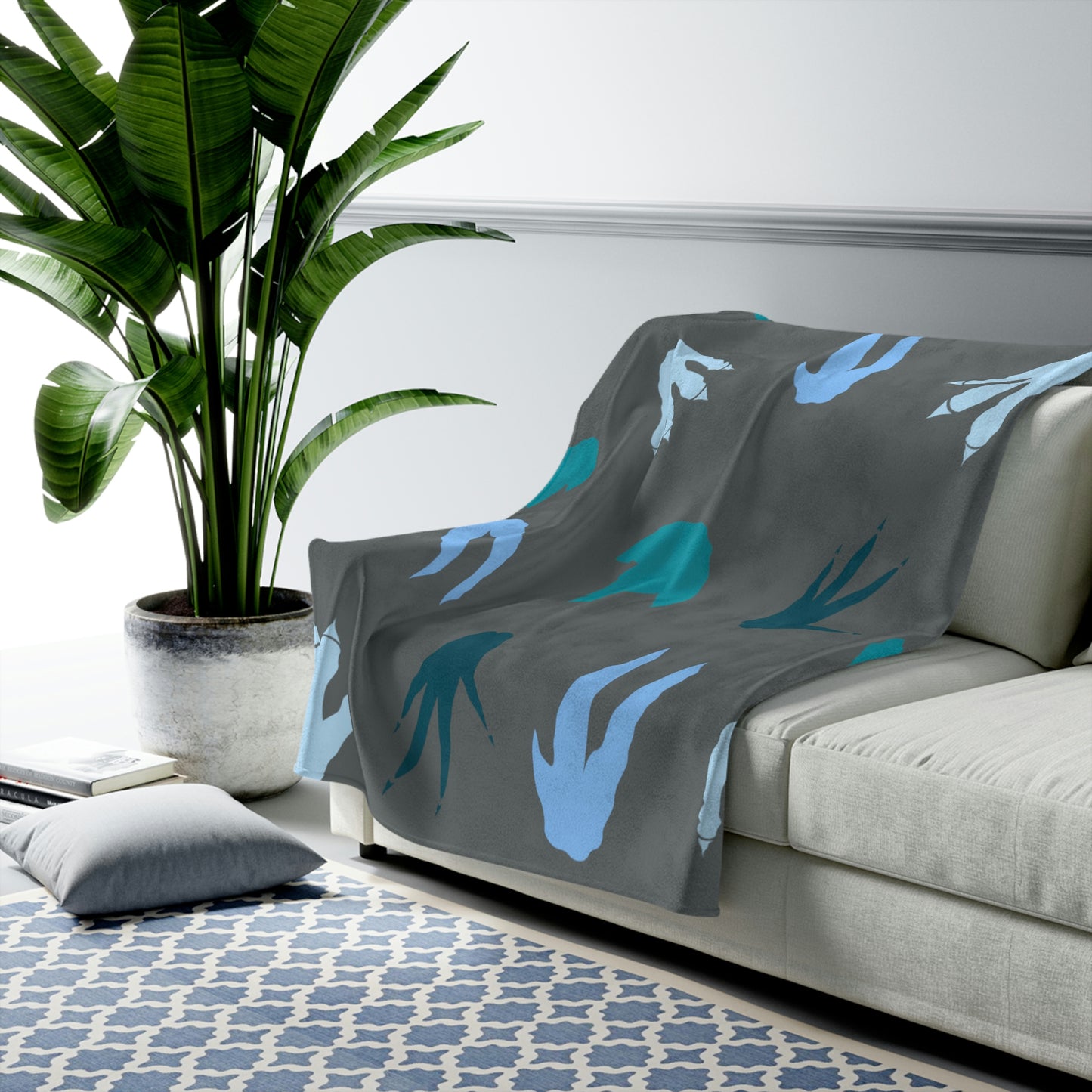 Blue  Dino prints Velveteen Plush Blanket