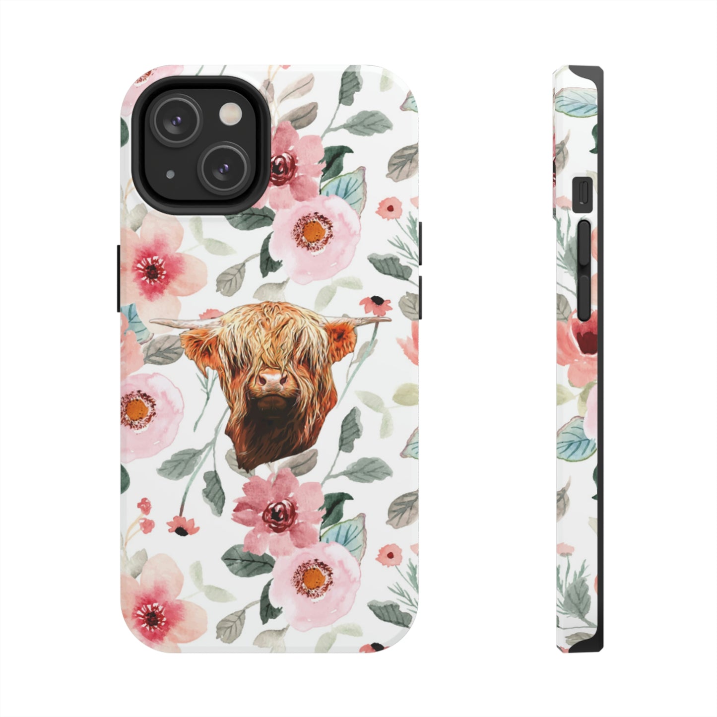 Floral Highland Cow Tough Phone Cases, Case-Mate Phone Case