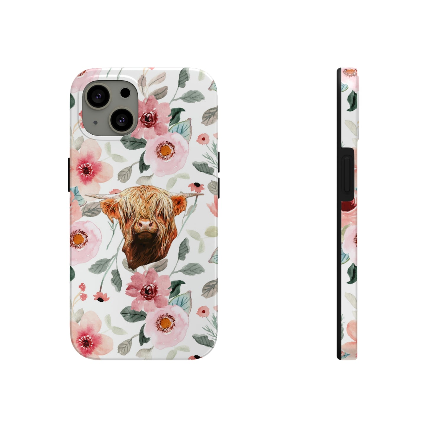 Floral Highland Cow Tough Phone Cases, Case-Mate Phone Case