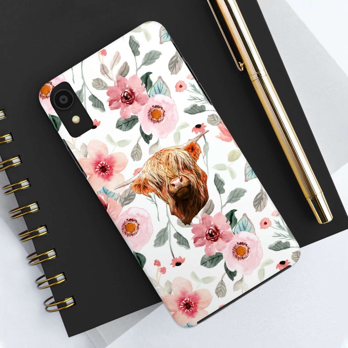 Floral Highland Cow Tough Phone Cases, Case-Mate Phone Case