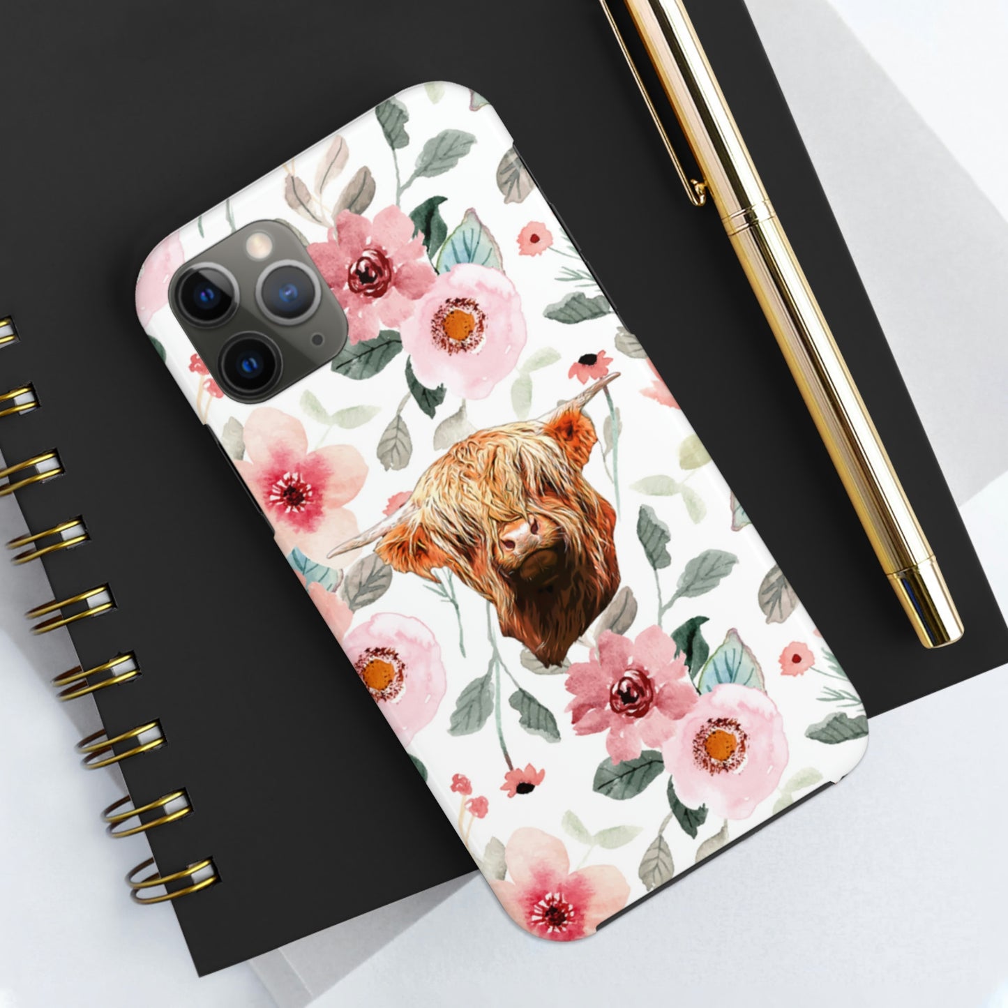 Floral Highland Cow Tough Phone Cases, Case-Mate Phone Case