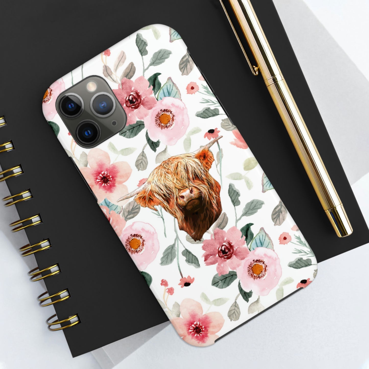 Floral Highland Cow Tough Phone Cases, Case-Mate Phone Case