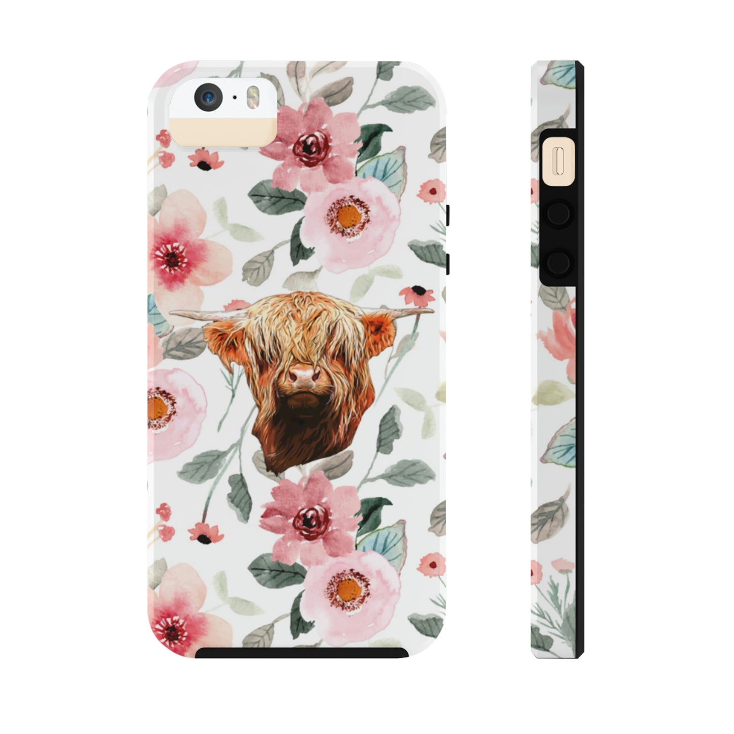 Floral Highland Cow Tough Phone Cases, Case-Mate Phone Case