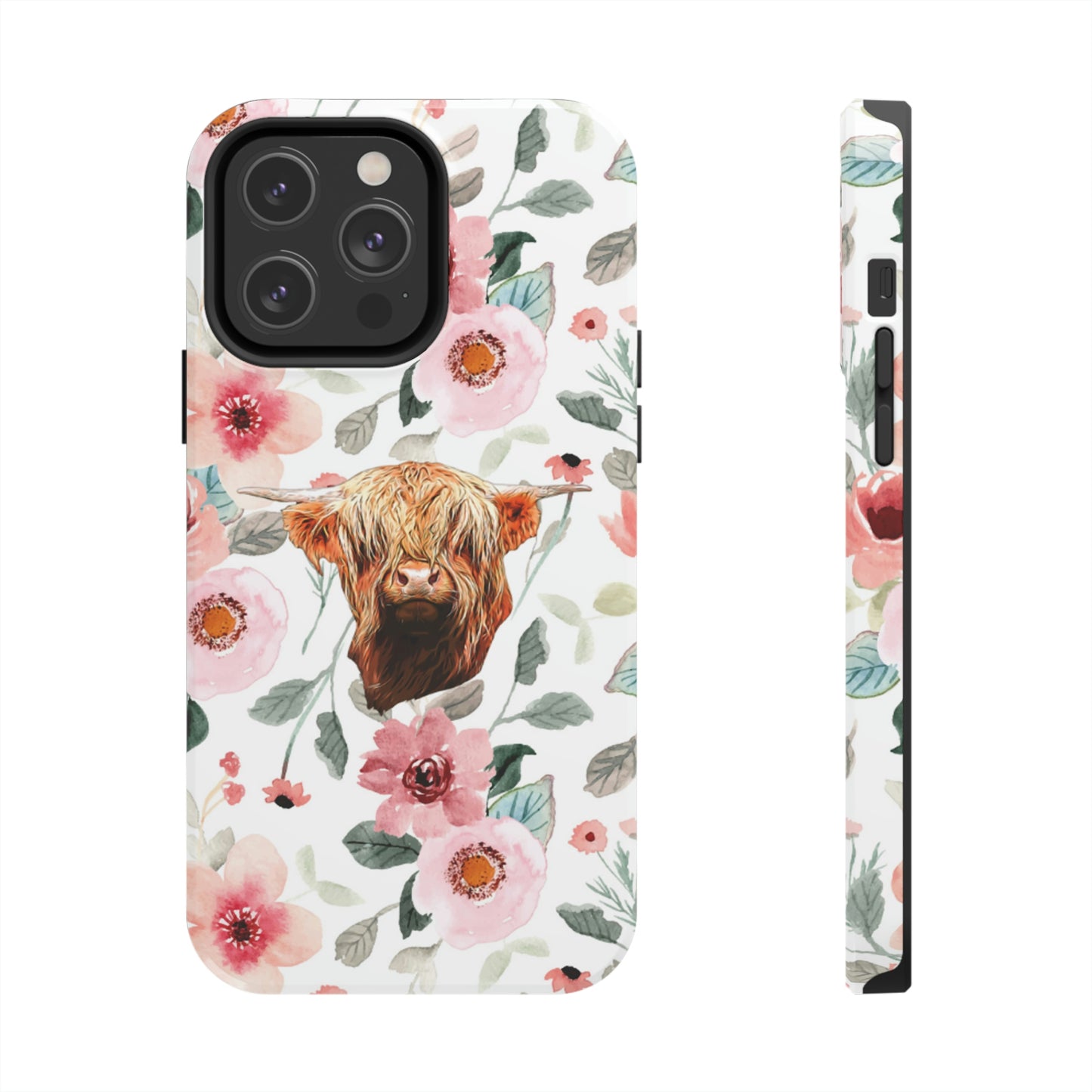 Floral Highland Cow Tough Phone Cases, Case-Mate Phone Case