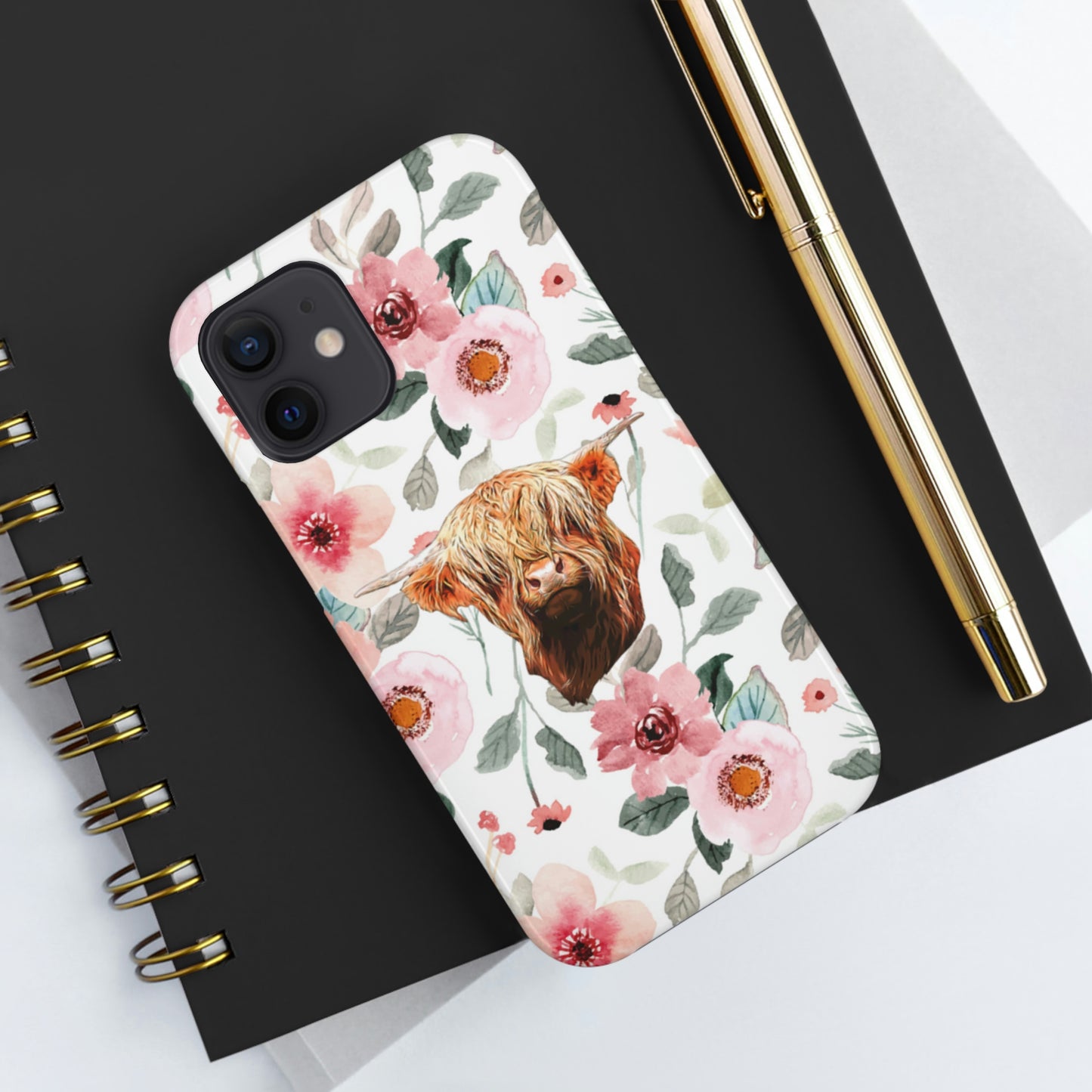 Floral Highland Cow Tough Phone Cases, Case-Mate Phone Case