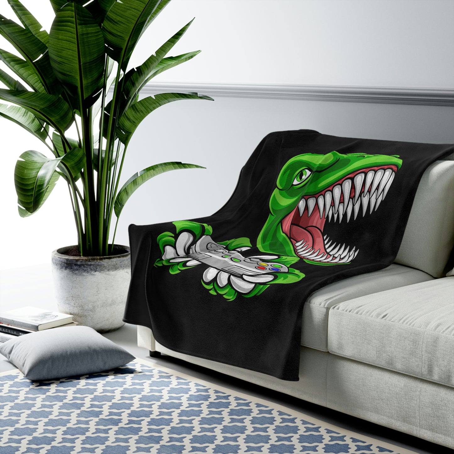 Gamer T-Rex Velveteen Plush Blanket