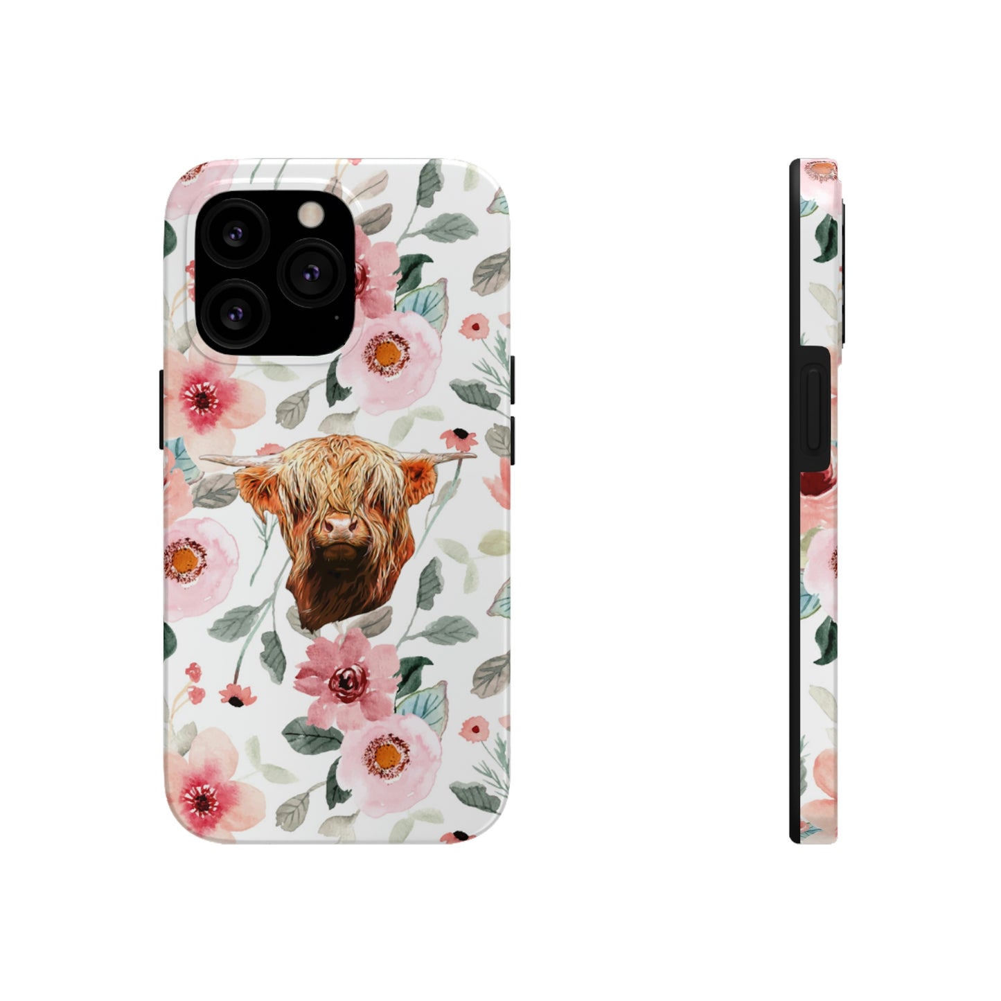 Floral Highland Cow Tough Phone Cases, Case-Mate Phone Case