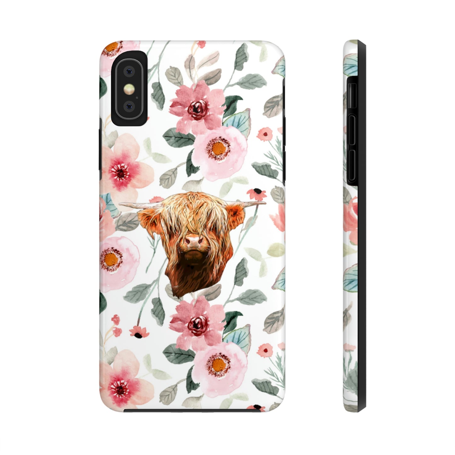 Floral Highland Cow Tough Phone Cases, Case-Mate Phone Case