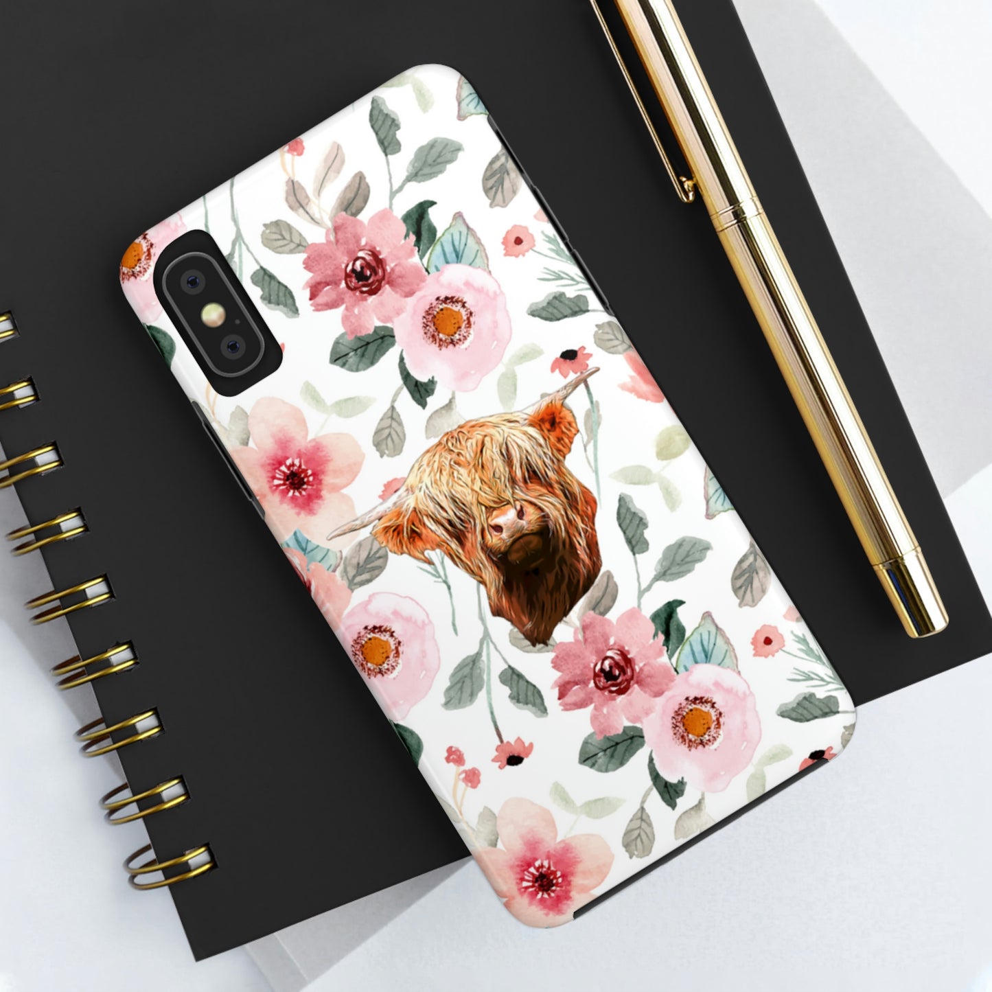 Floral Highland Cow Tough Phone Cases, Case-Mate Phone Case