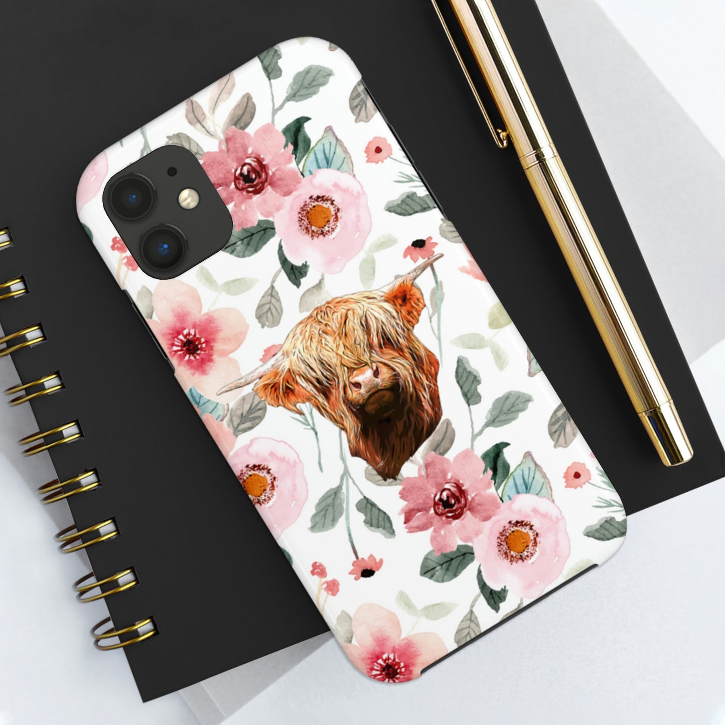 Floral Highland Cow Tough Phone Cases, Case-Mate Phone Case