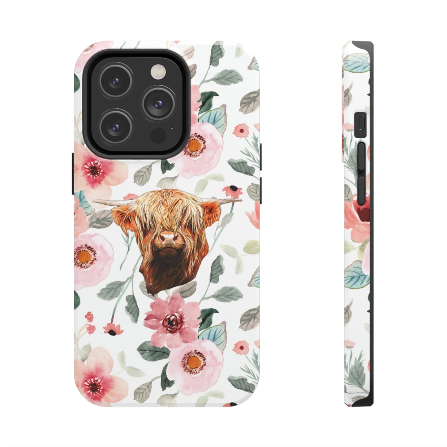 Floral Highland Cow Tough Phone Cases, Case-Mate Phone Case