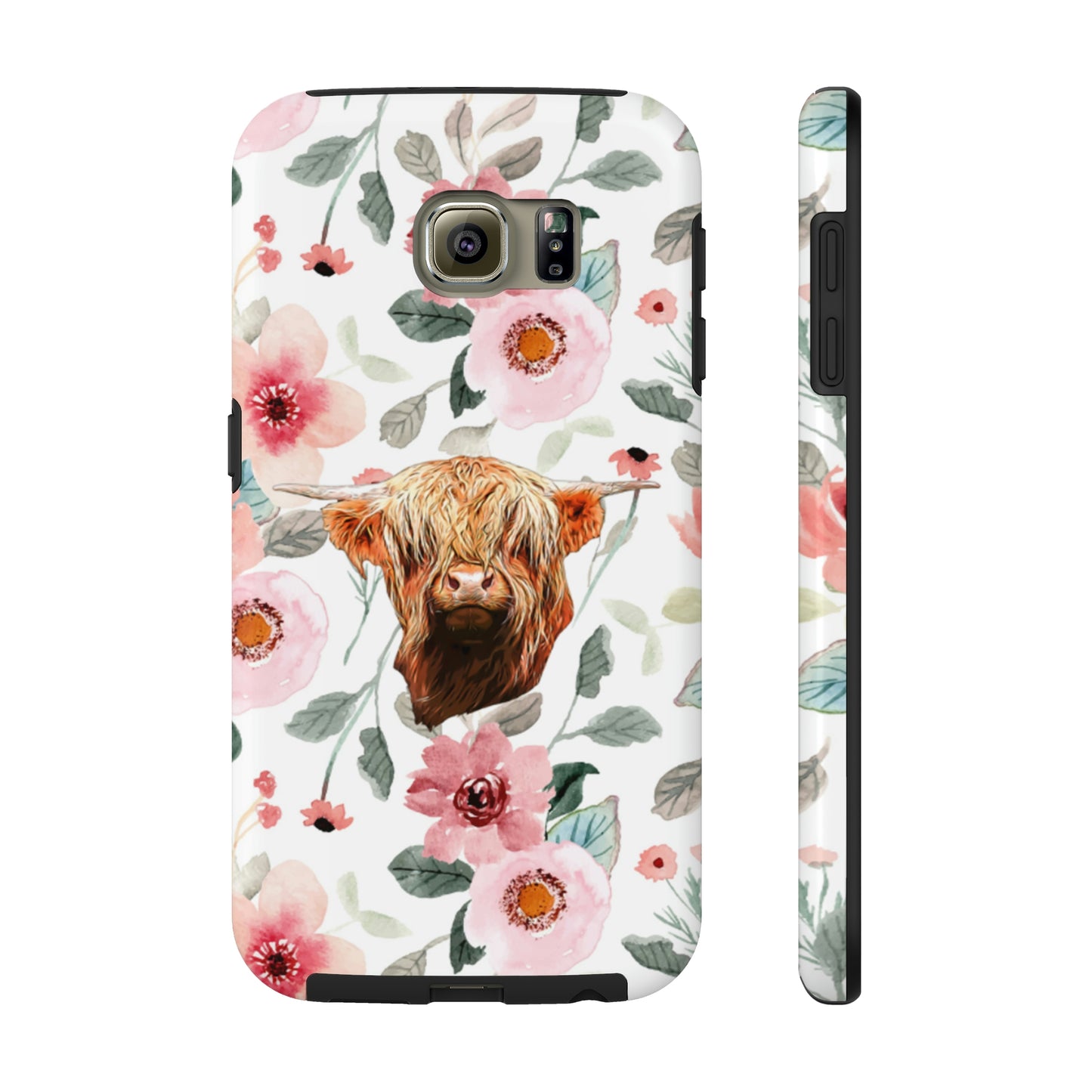 Floral Highland Cow Tough Phone Cases, Case-Mate Phone Case