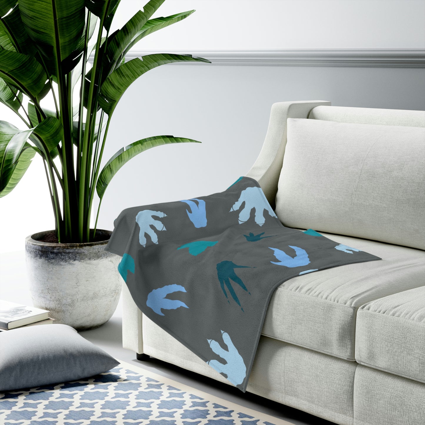 Blue  Dino prints Velveteen Plush Blanket