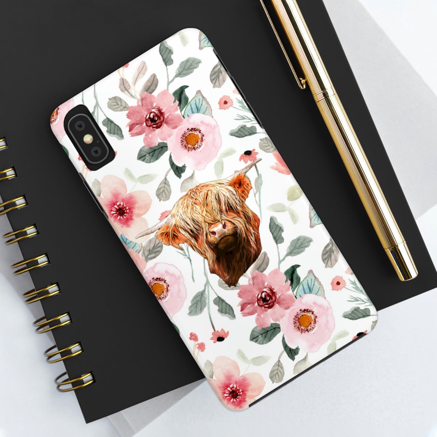 Floral Highland Cow Tough Phone Cases, Case-Mate Phone Case