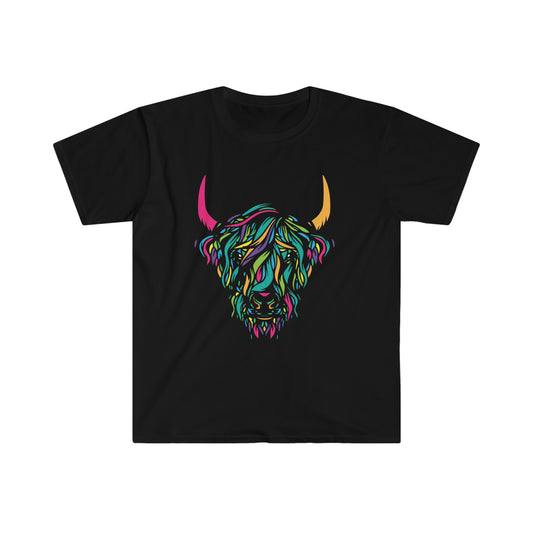 Multi-Color Highland cow Unisex Softstyle T-Shirt Graphic Tees!