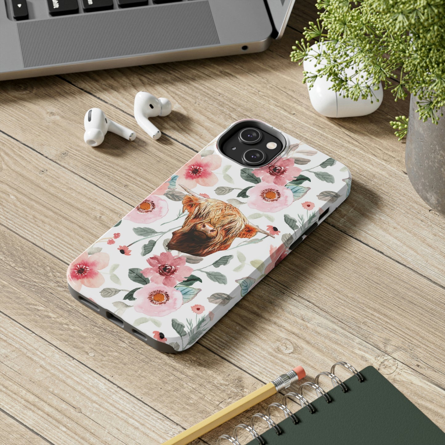 Floral Highland Cow Tough Phone Cases, Case-Mate Phone Case