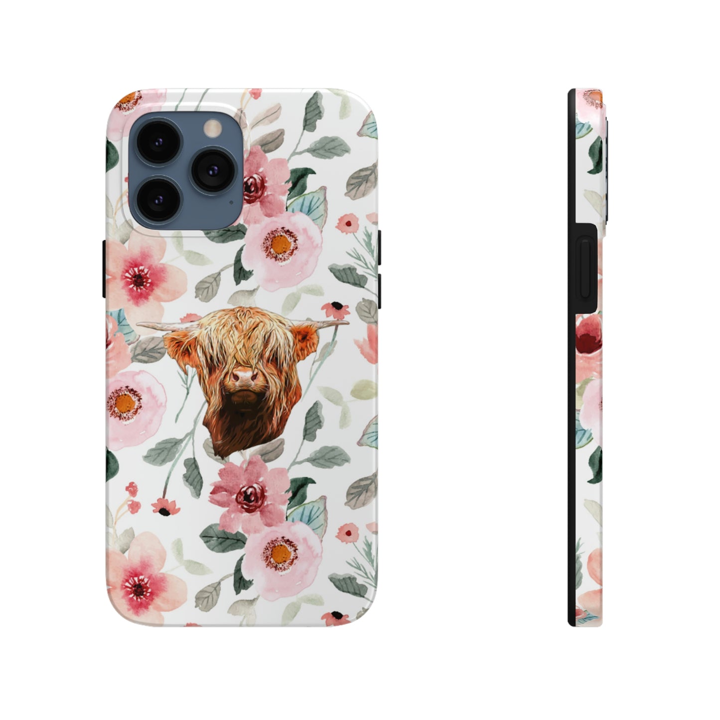 Floral Highland Cow Tough Phone Cases, Case-Mate Phone Case