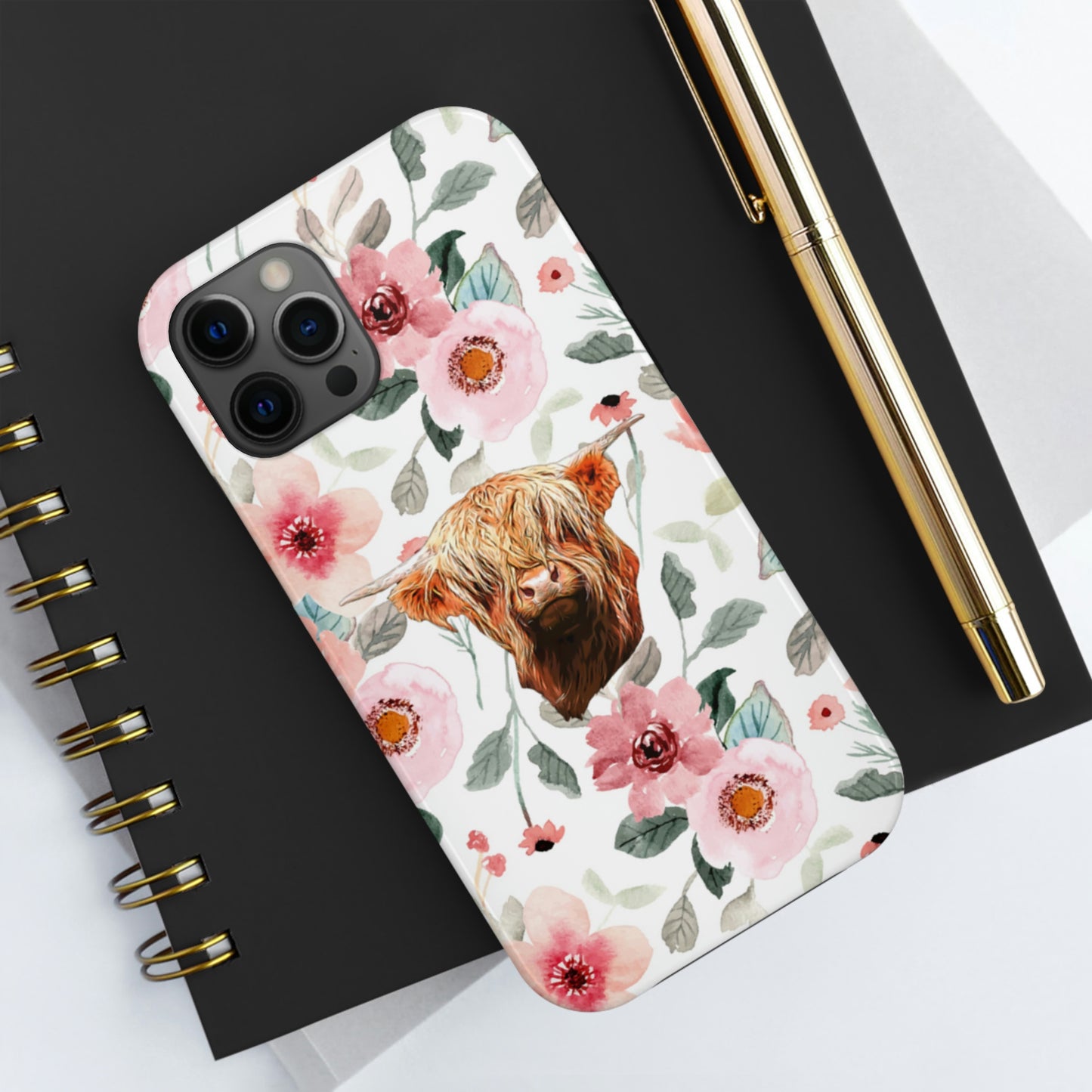 Floral Highland Cow Tough Phone Cases, Case-Mate Phone Case