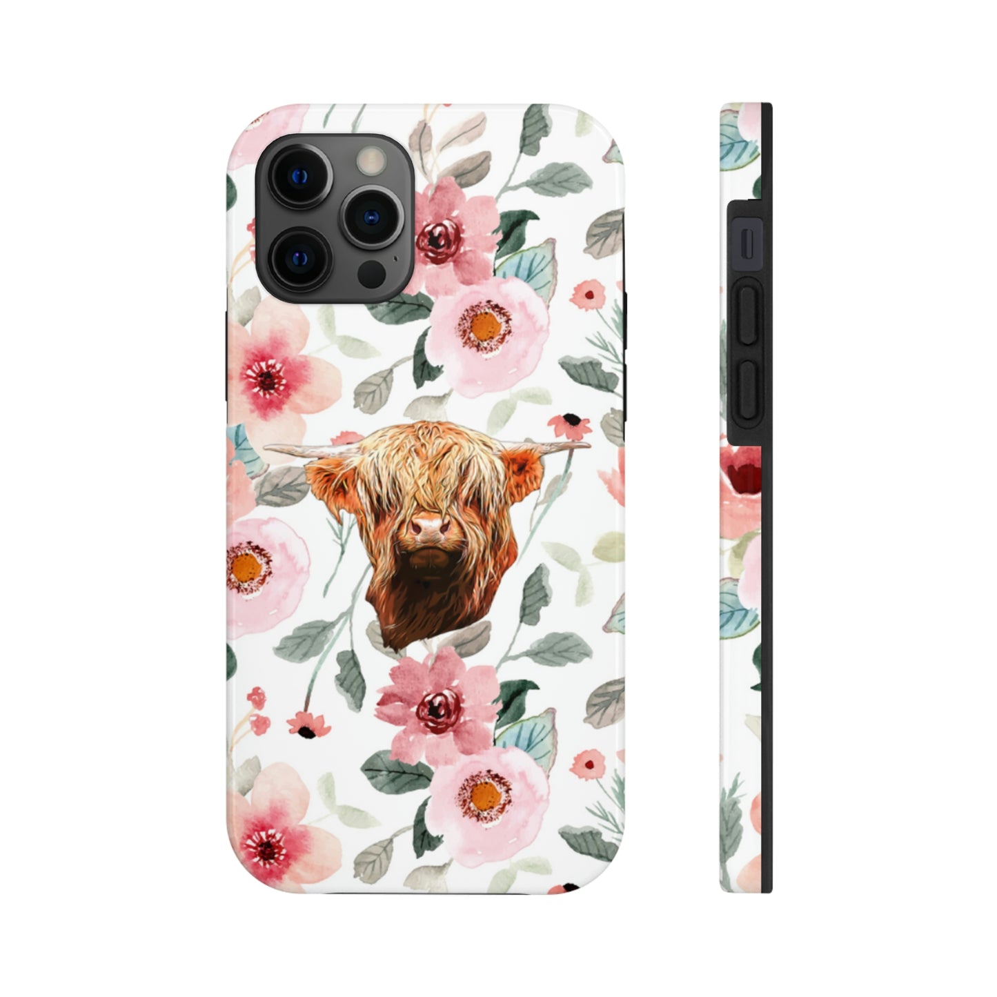 Floral Highland Cow Tough Phone Cases, Case-Mate Phone Case